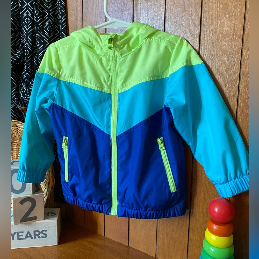 Bright Neon Blue & Green Wonder Nation Windbreaker - 2T Boys